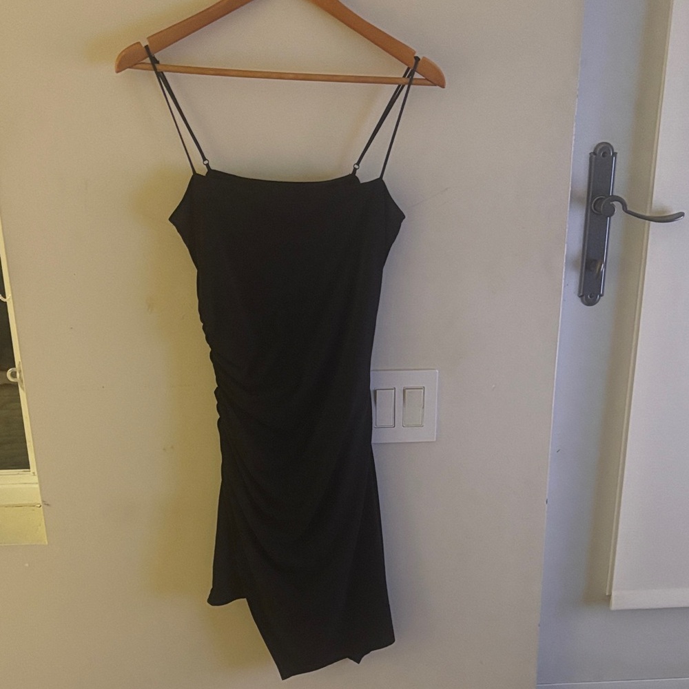 Cinq à Sept Black Asymmetrical Spaghetti Strap Dress